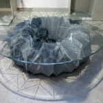 Constellation Coffee Table  |  Cast Concrete, Etched Glass Top  |  H 18 x Base Dia 48 inches  |  Glass Dia 60 inches  |  2026