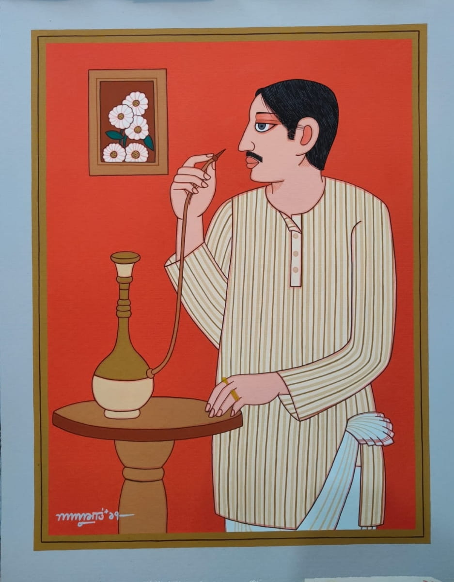 Lalu Prasad Shaw, Babu, Tempera on Board, 28 x 22 inches, 2017