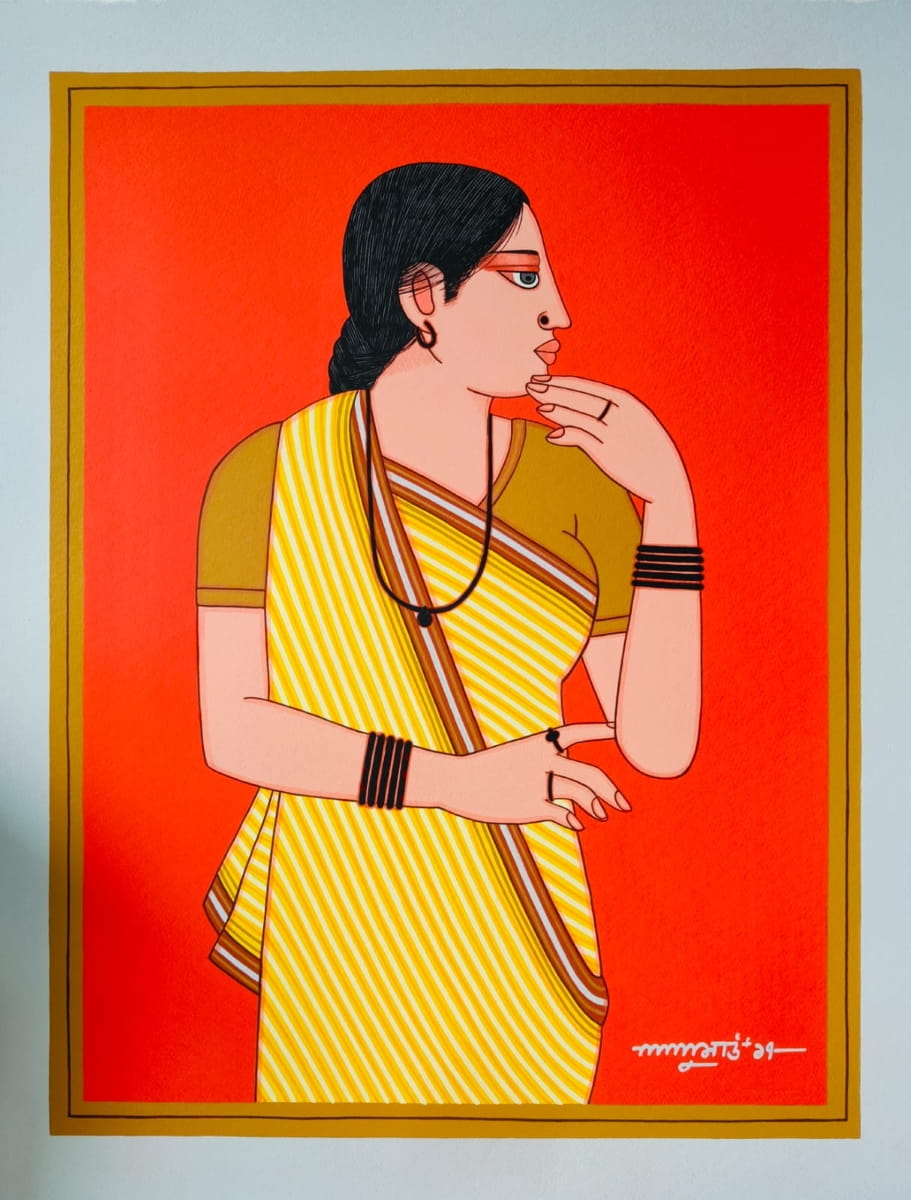Lalu Prasad Shaw, Bibi, Tempera on Board, 28 x 22 inches, 2017