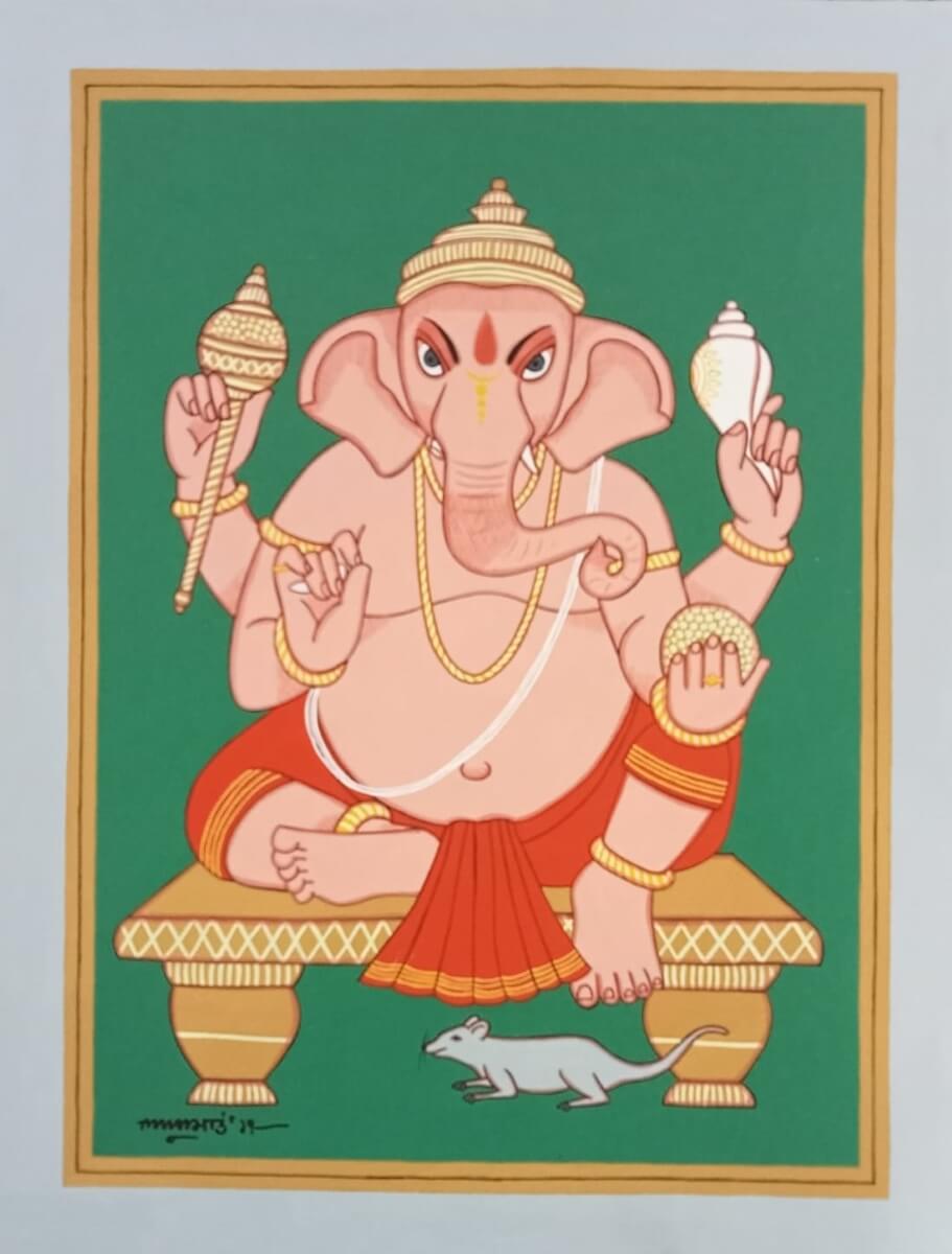 Lalu Prasad Shaw Ganesha Tempera on Board 26 x 20 inches 2017