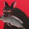 Lalu Prasad Shaw, Cat Eating Fish, Tempera on Board, 21.9 x 15 inches, 2020
