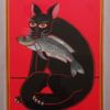 Lalu Prasad Shaw, Cat Eating Fish, Tempera on Board, 21.9 x 15 inches, 2020