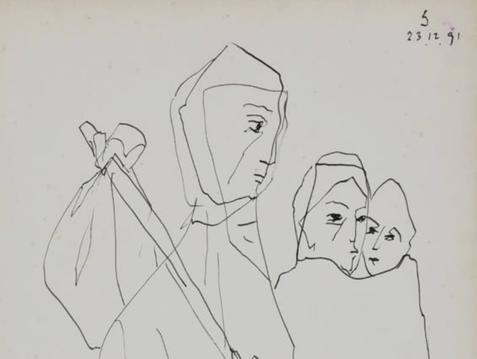 Somnath Hore Family Pen & Ink on Paper 13.6 x 10 inches 1991