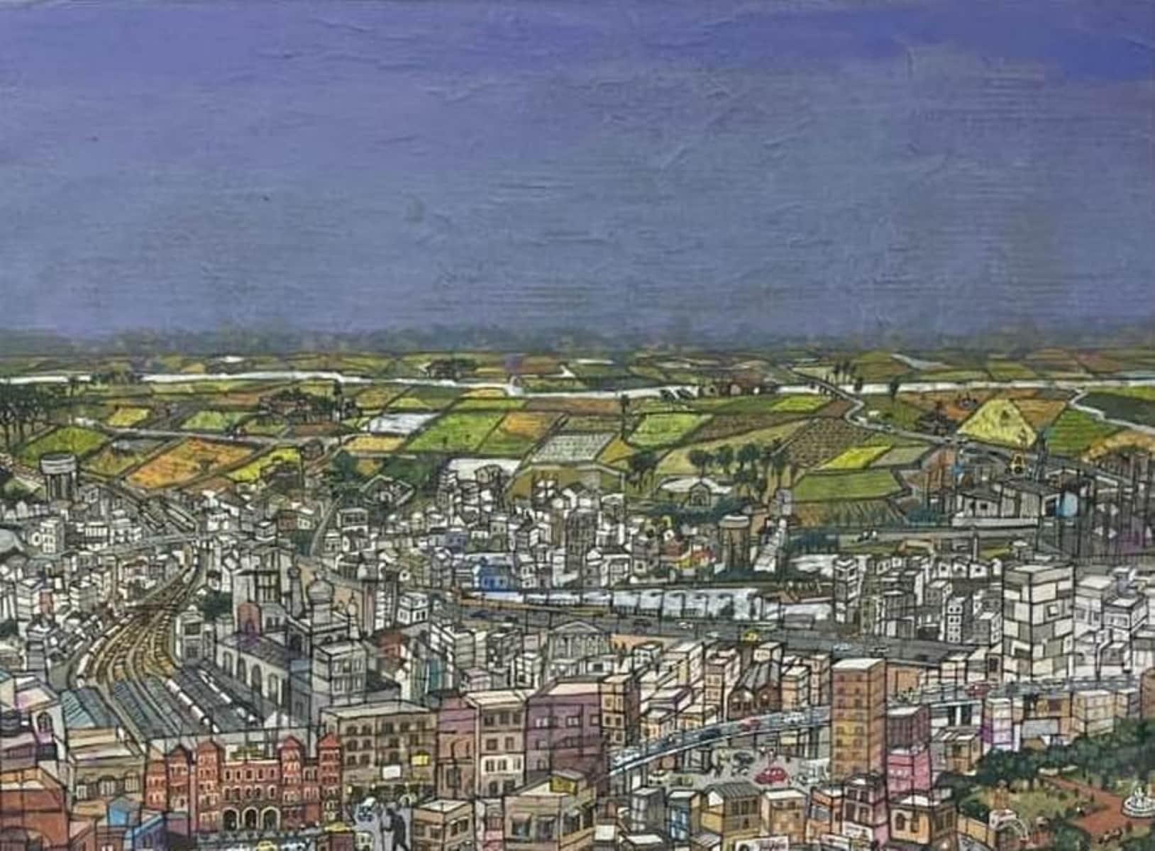 Subha Basu So far from green Tempera & Charcoal on rice Paper & Canvas 48 x 36 inches