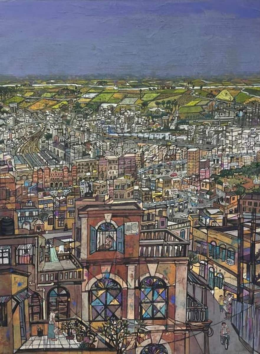 Subha Basu So far from green Tempera & Charcoal on rice Paper & Canvas 48 x 36 inches