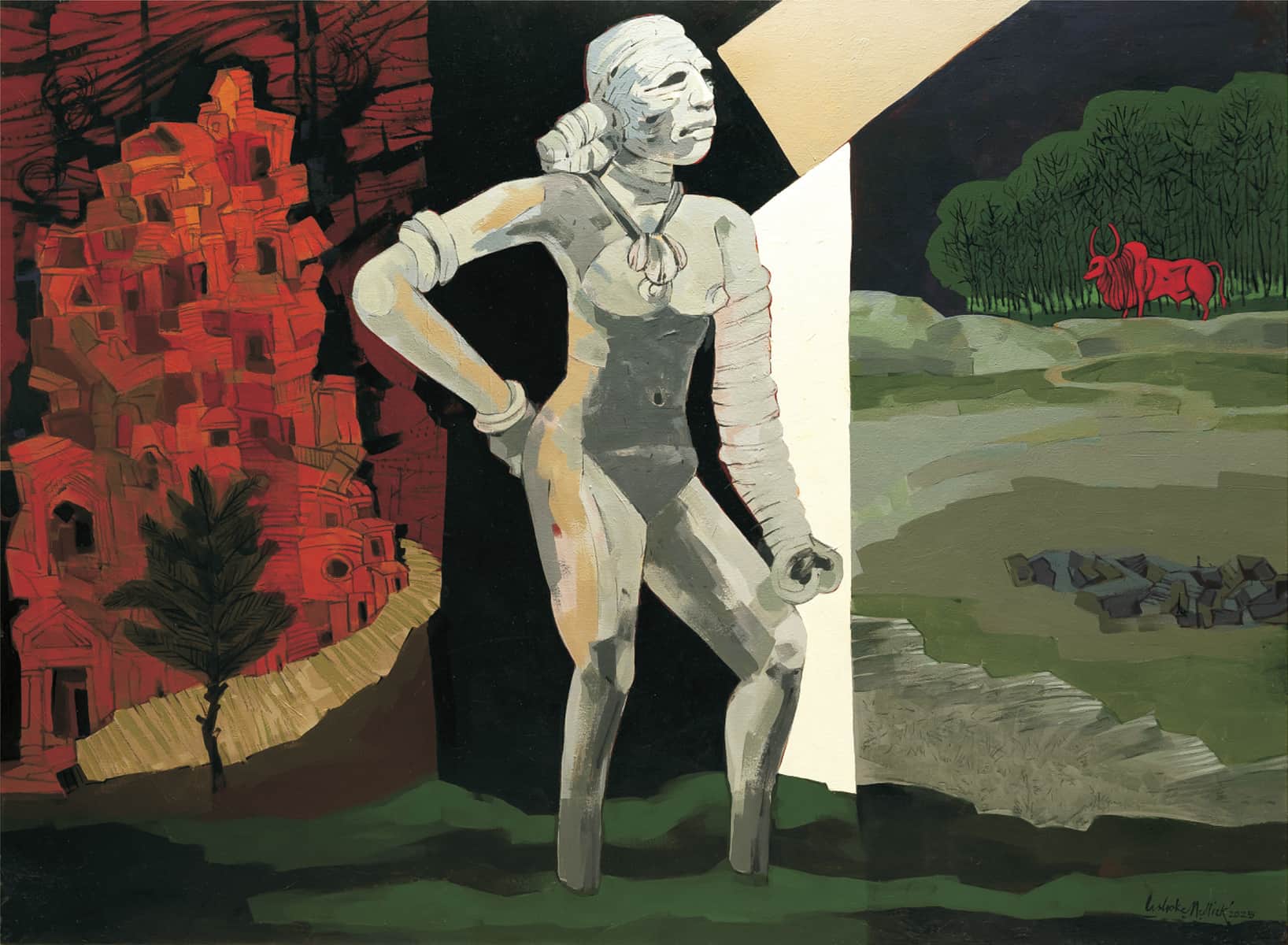 Ashoke Mullick Confronting Civilization Acrylic on Canvas 44 x 60 inches 2025