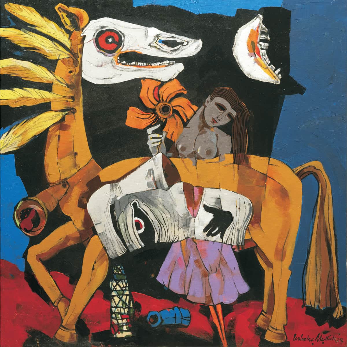 Ashoke Mullick Horse & Woman Acrylic on Canvas 30 x 30 inches 2023