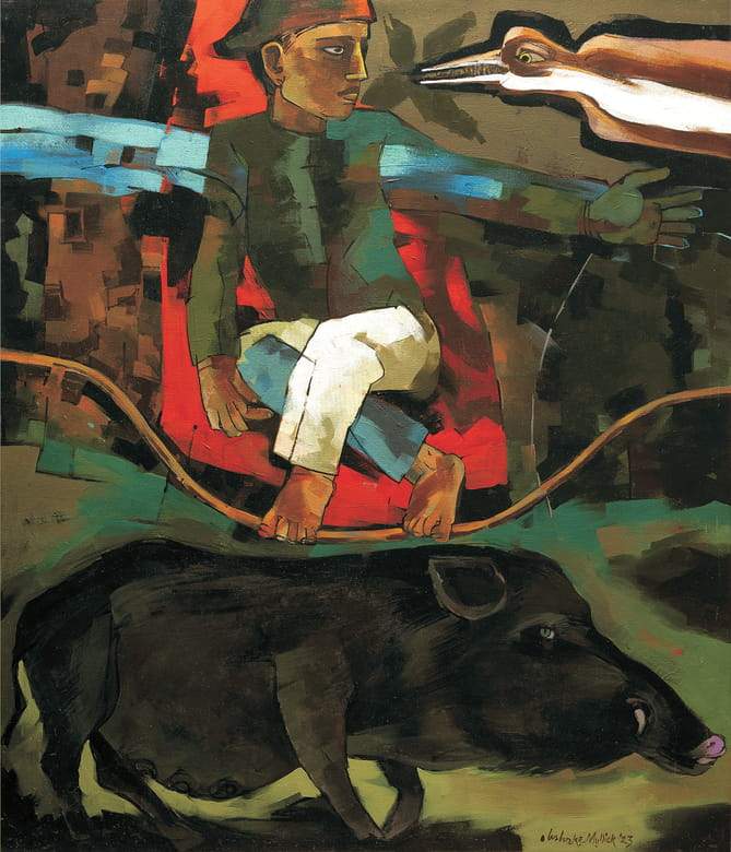 Ashoke Mullick Rope Walker Acrylic on Canvas 42 x 36 inches 2023