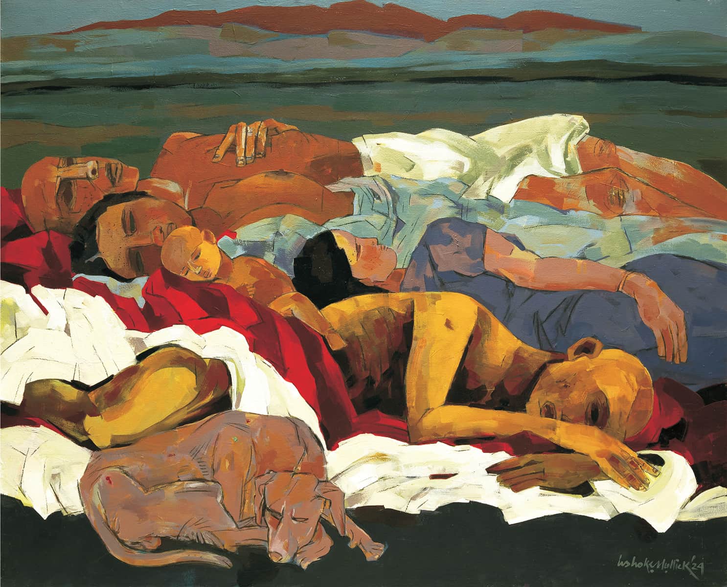Ashoke Mullick Sleeping in Night Acrylic on Canvas 42 x 52 inches 2024