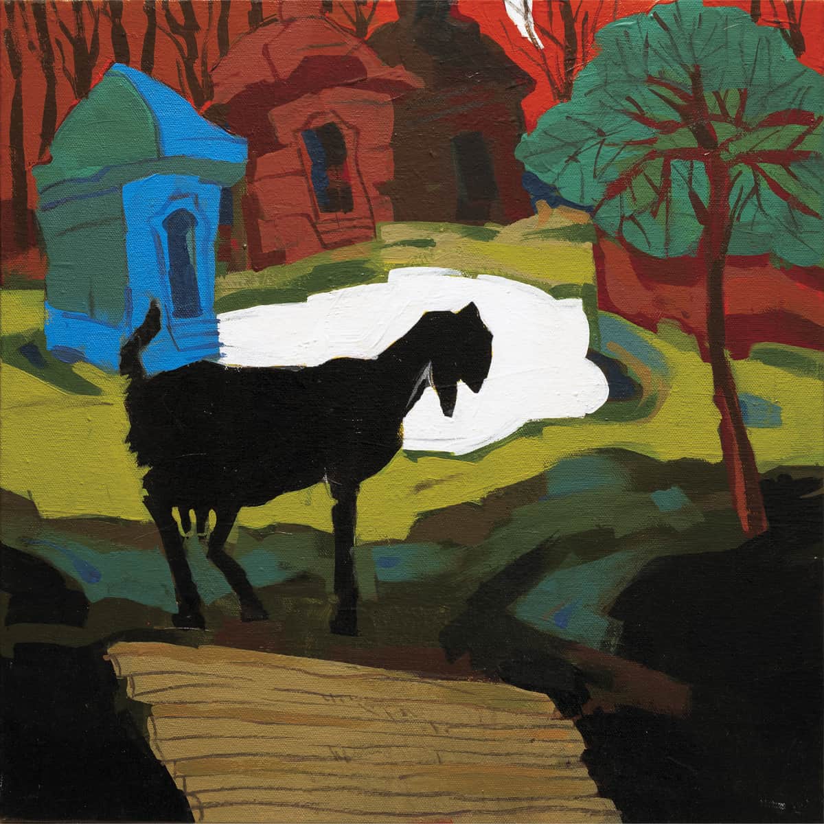 Ashoke Mullick Standing before Temple Acrylic on Canvas 18 x 18 inches
