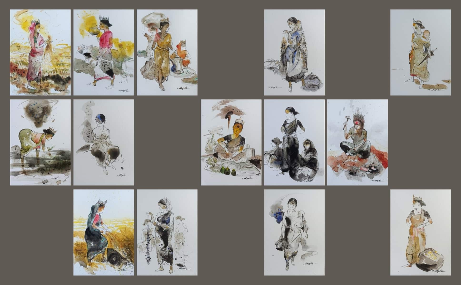 Gouranga Beshai Untitled Watercolour on Paper 11.75 x 8.25 inches Set of 14 Works