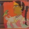 Laxma Goud Untitled ( Woman with the Parrot ) Acrylic on Reverse on Acrylic Sheet 19 x 14.5 inches 2016
