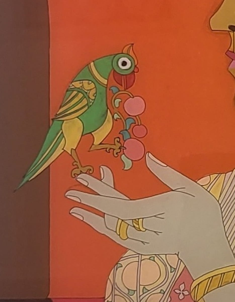 Laxma Goud Untitled ( Woman with the Parrot ) Acrylic on Reverse on Acrylic Sheet 19 x 14.5 inches 2016 (2)