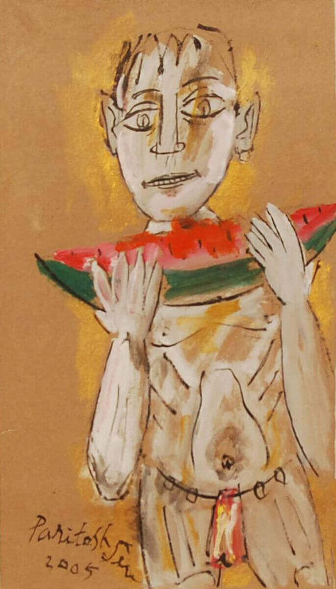 Paritosh Sen Boy Eating Watermelon Acrylic on Board 12x20 inches 2005