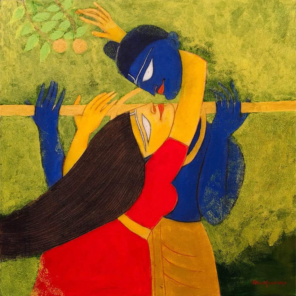 Shuvaprasanna Bhattacharya Golden Flute Acrylic on Canvas 30 x 30 inches