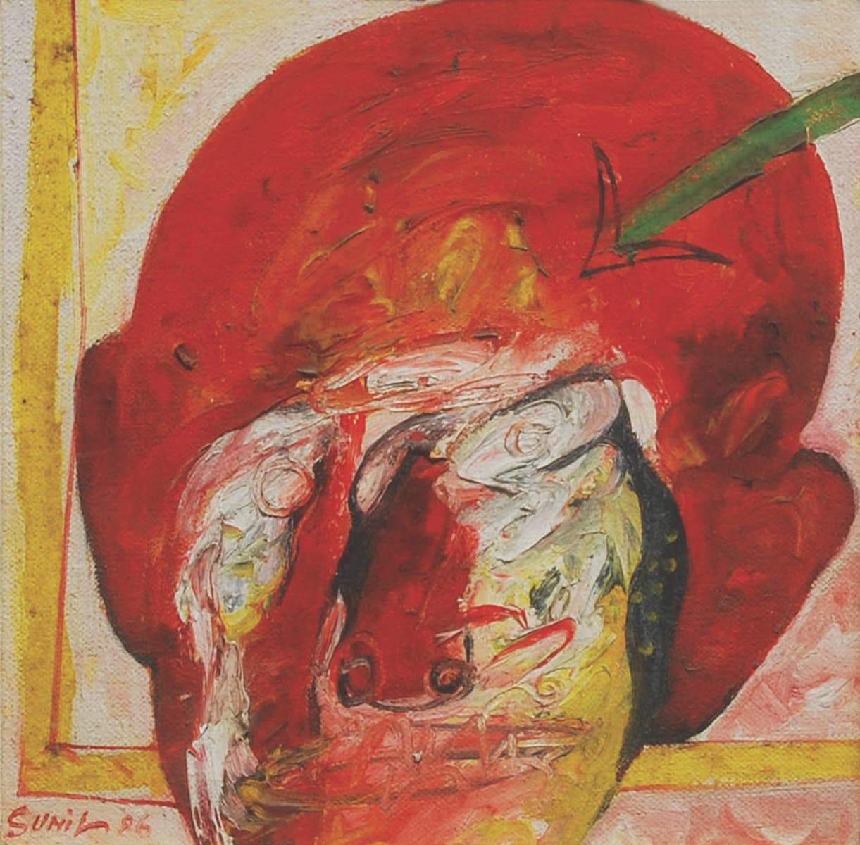 Sunil Das Head Mixed Media on Board 7.25x7.25 inches 1986