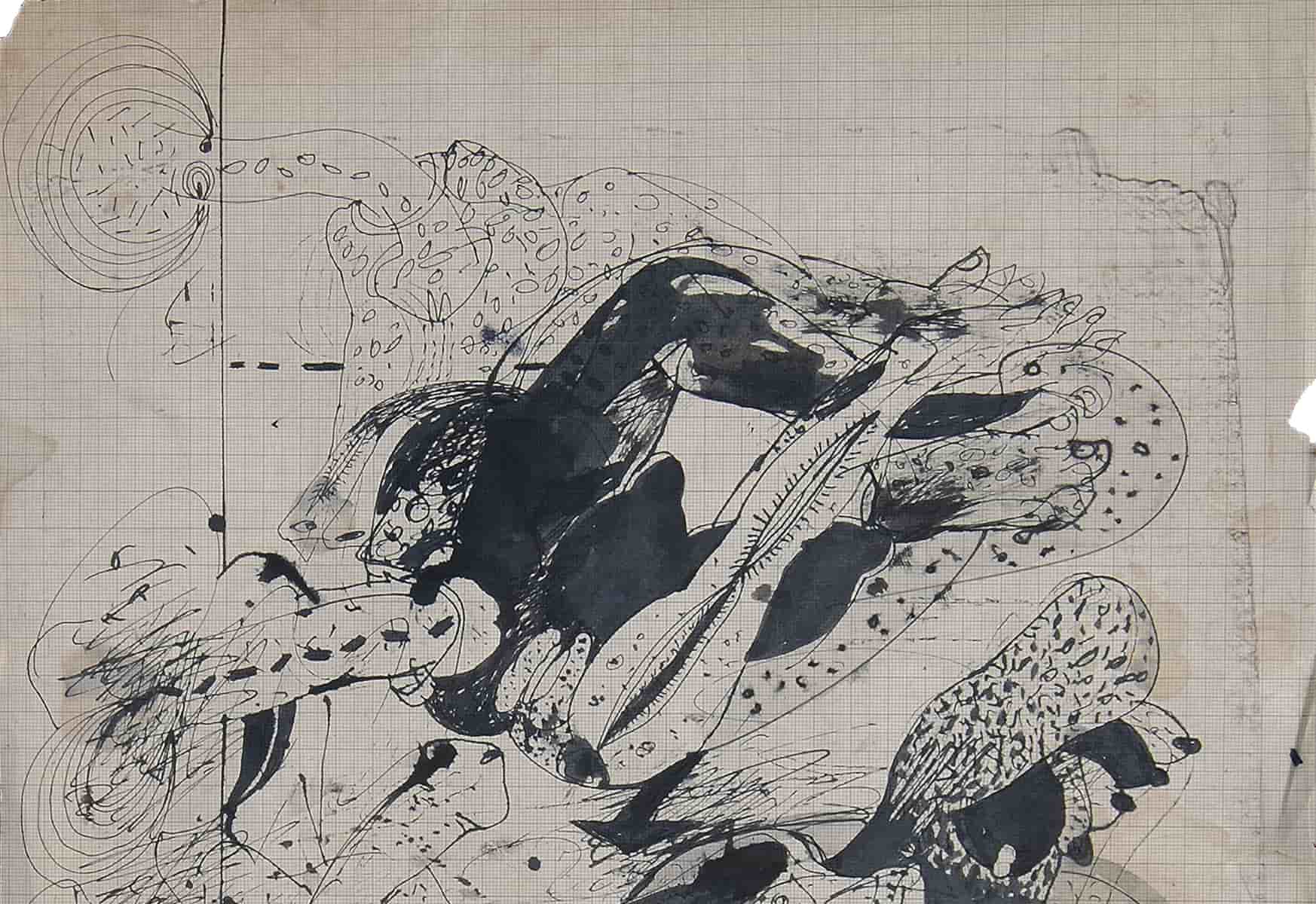 Sunil Das Untitled Jottings Pen & Ink on Graph Paper 18 x 14 inches
