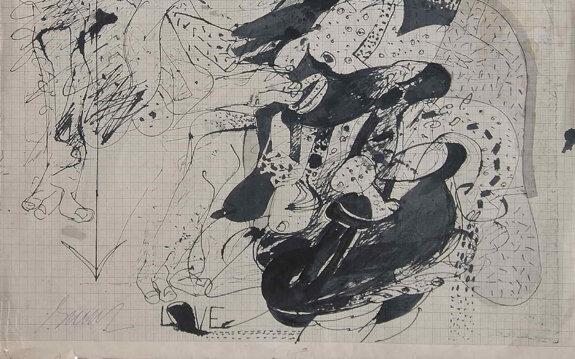 Sunil Das Untitled Jottings Pen & Ink on Graph Paper 18 x 14 inches