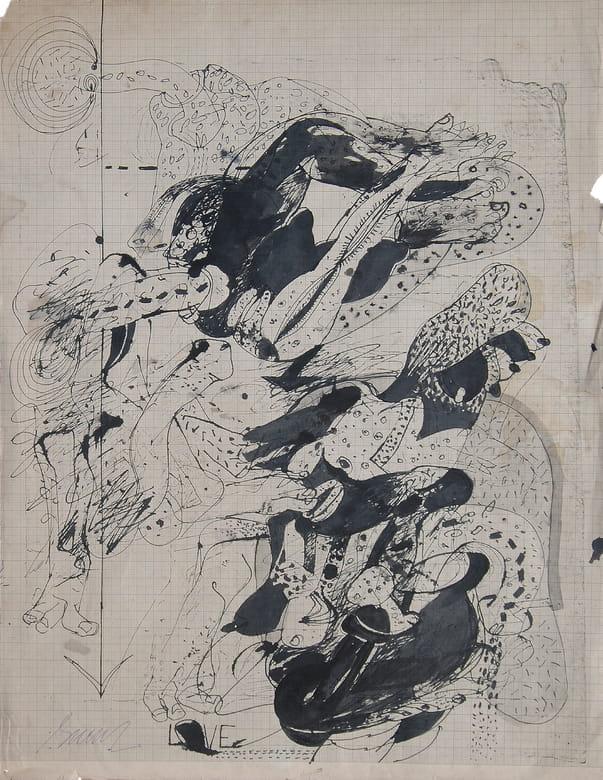 Sunil Das Untitled Jottings Pen & Ink on Graph Paper 18 x 14 inches