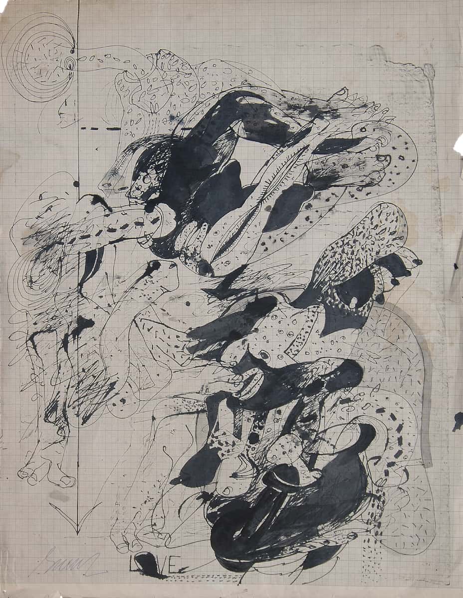 Sunil Das Untitled Jottings Pen & Ink on Graph Paper 18 x 14 inches