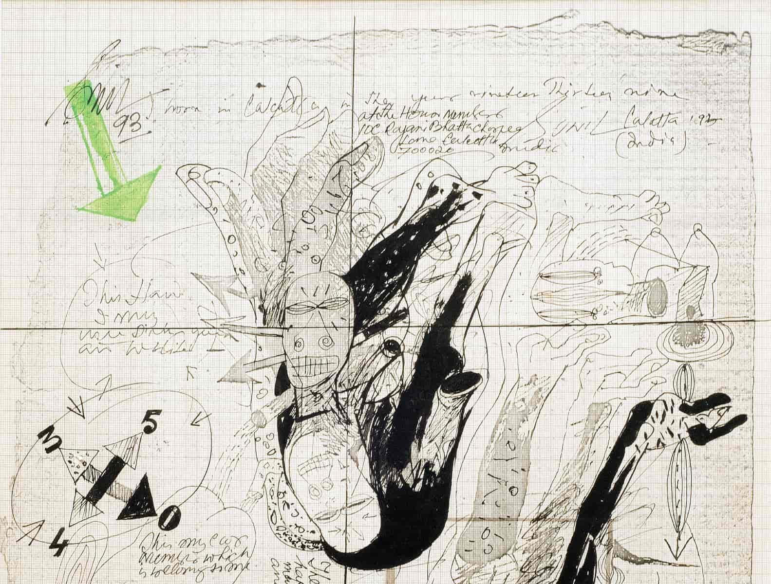Sunil Das Untitled Pen & Ink on Graph Paper 17 x 13.5 inches 1993