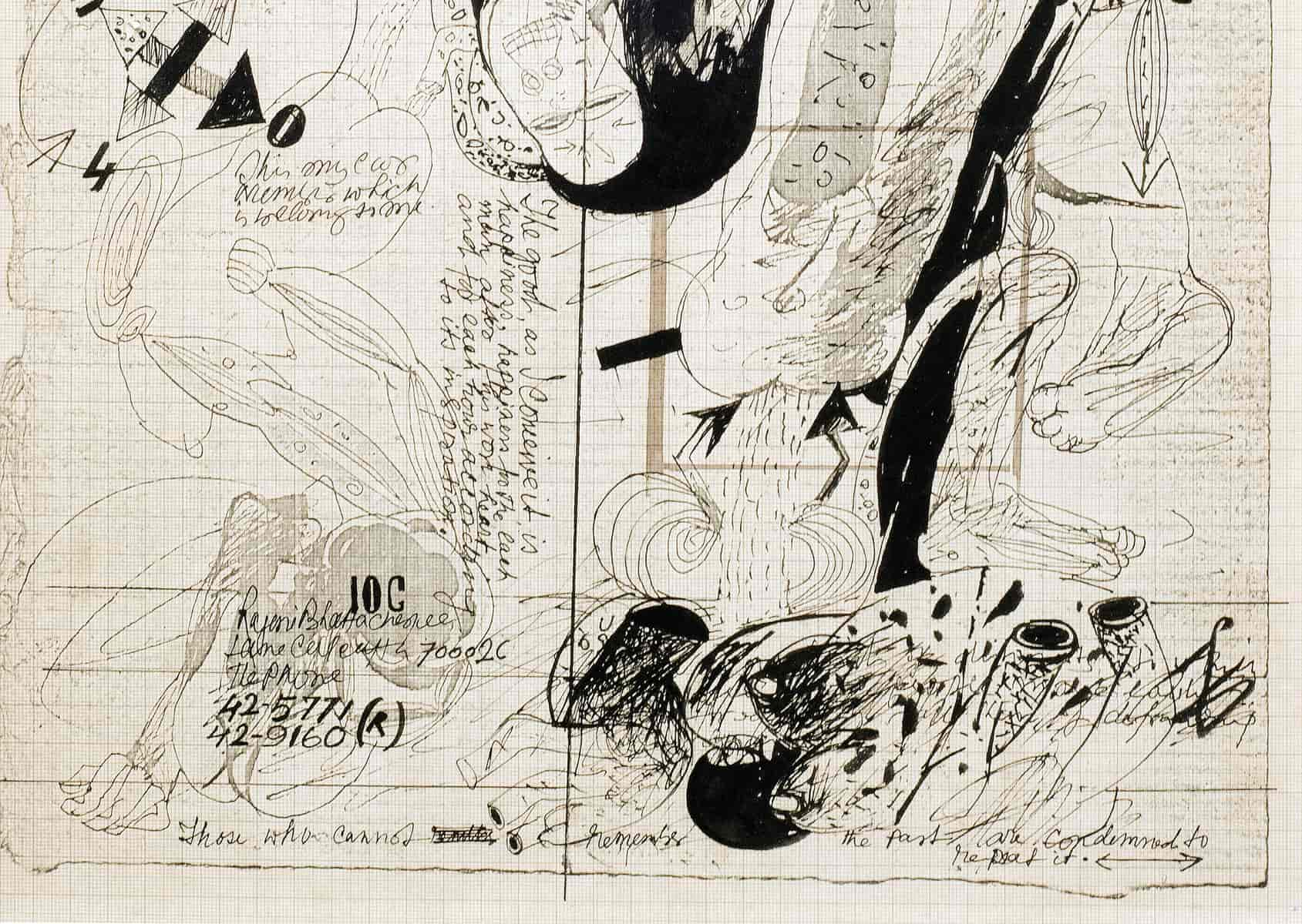 Sunil Das Untitled Pen & Ink on Graph Paper 17 x 13.5 inches 1993