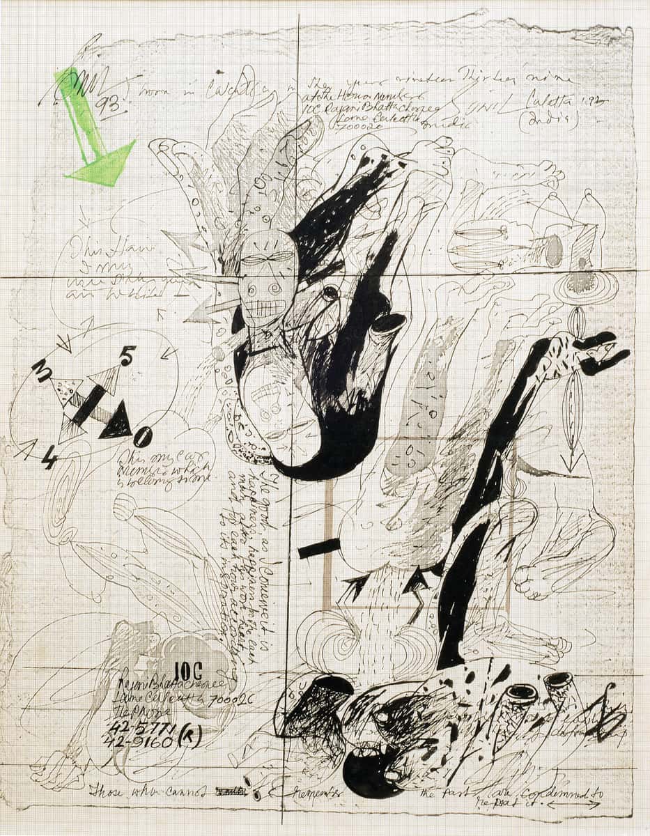 Sunil Das Untitled Pen & Ink on Graph Paper 17 x 13.5 inches 1993