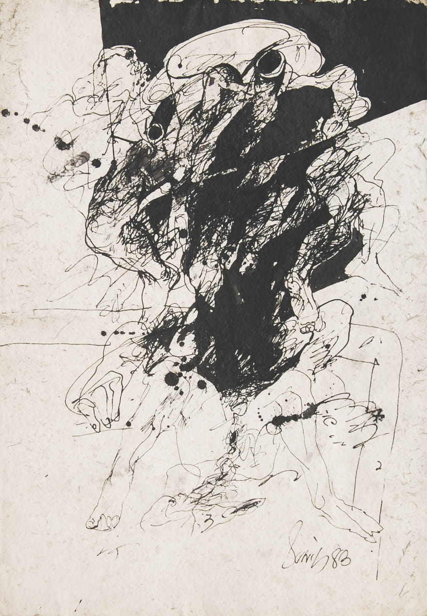 Sunil Das Untitled Pen & Ink on Handmade Paper 13 x 9.5 inches 1983