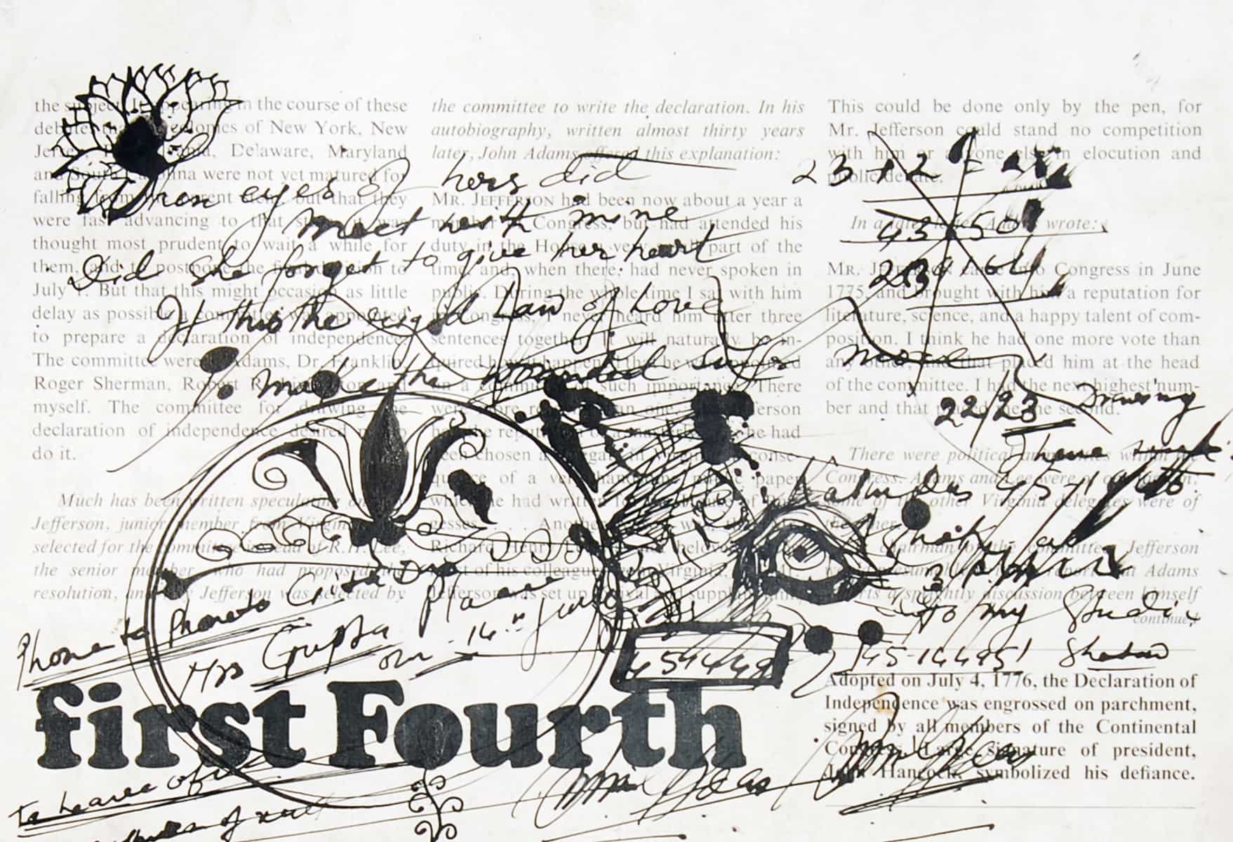 Sunil Das Untitled, Span Drawing & Jottings on Printed Page of Span Magazine, 12 x 9 inches, 1970
