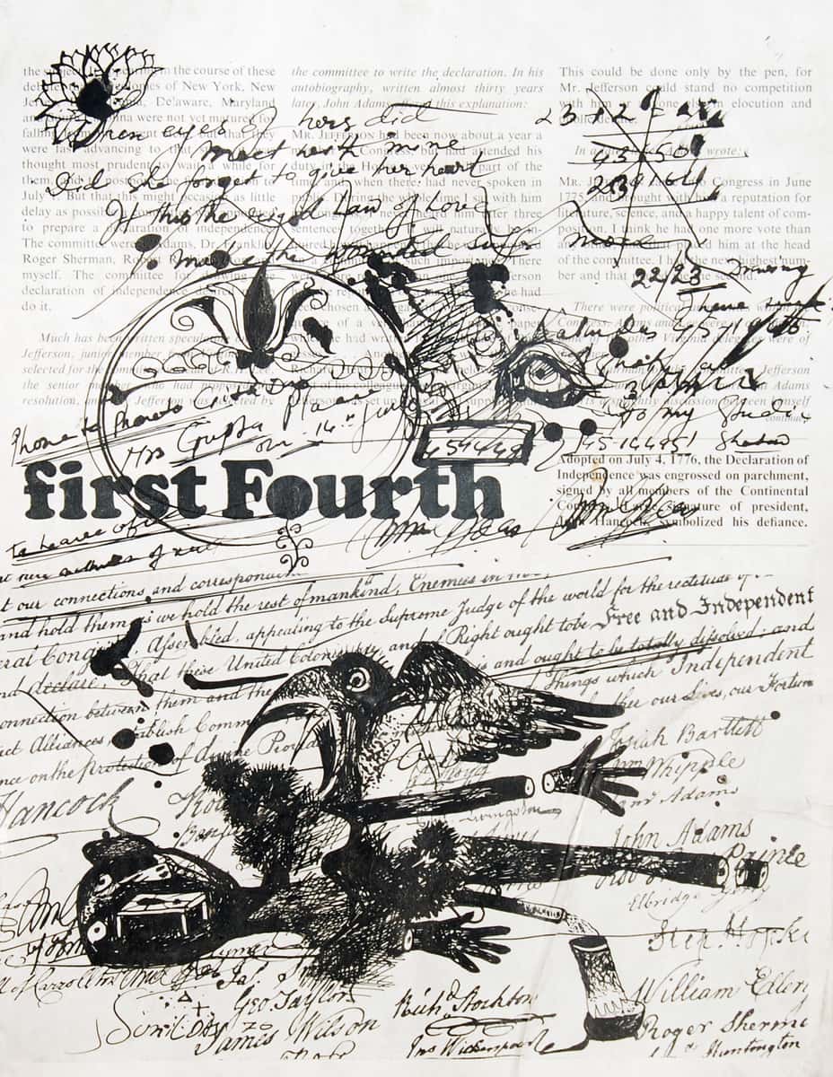 Sunil Das Untitled, Span Drawing & Jottings on Printed Page of Span Magazine, 12 x 9 inches, 1970