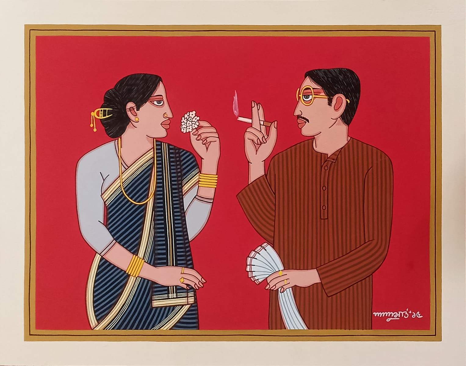Lalu Prasad Shaw Babu Bibi Tempera on Board 22 x 28 inches 2015