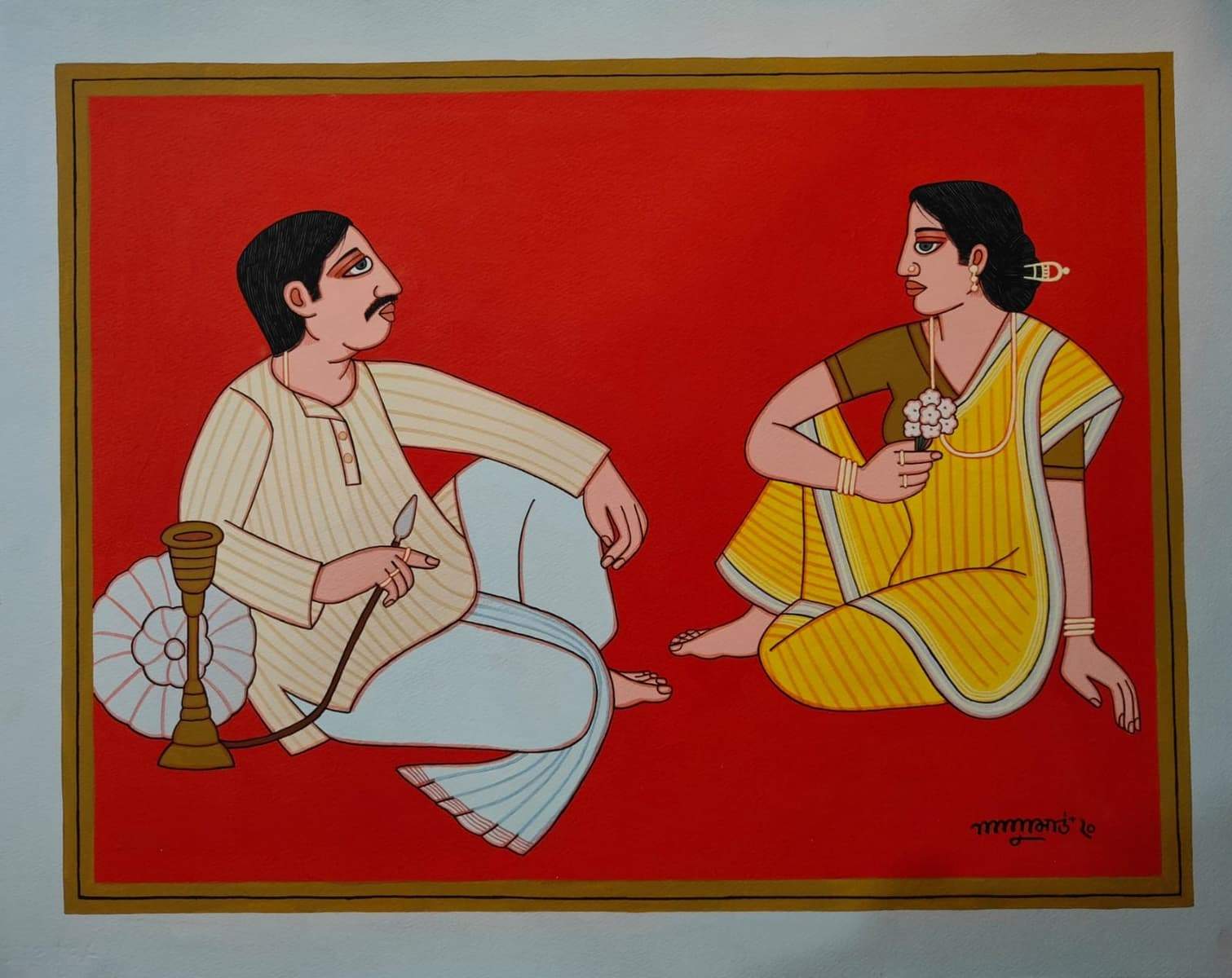 Lalu Prasad Shaw, Babu Bibi Tempera on Board 28 × 22 inches 2020
