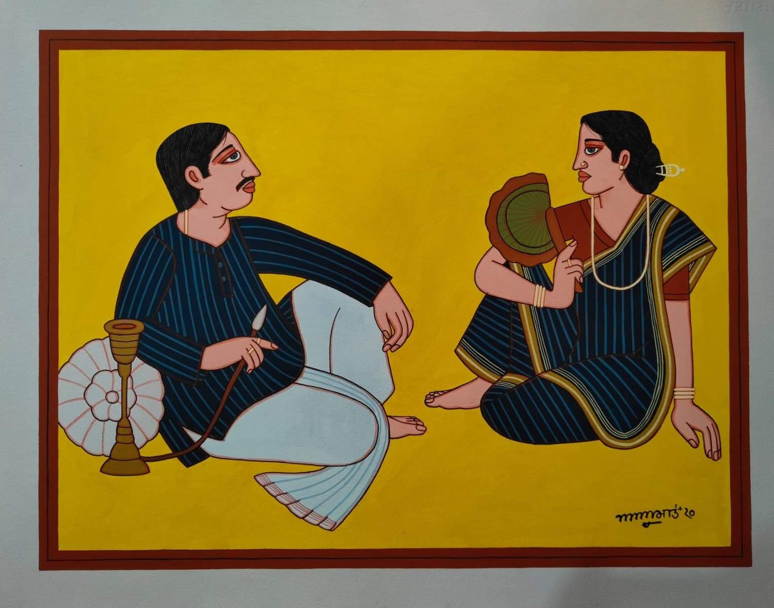 Lalu Prasad Shaw, Babu Bibi Tempera on Board 28 × 22 inches 2020