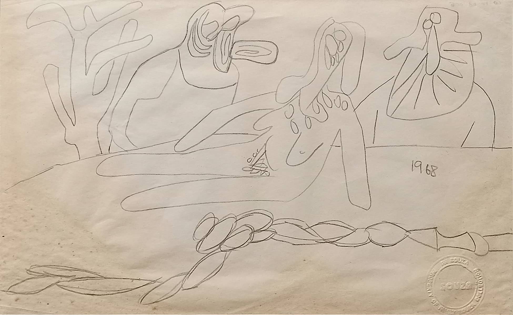 F.N. Souza Untitled Graphite on Paper 13 x 8 inches 1968