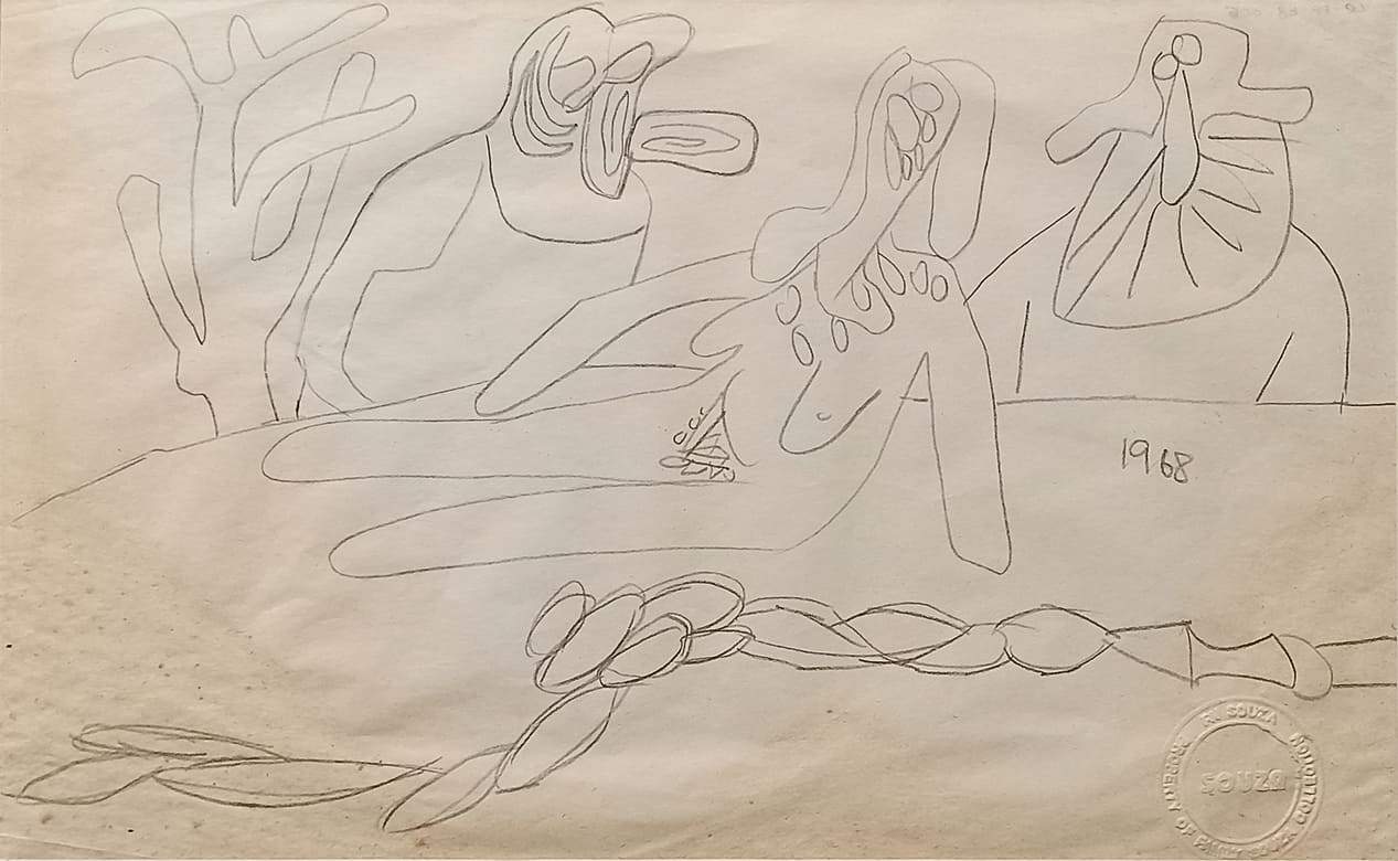 F.N. Souza Untitled Graphite on Paper 13 x 8 inches 1968