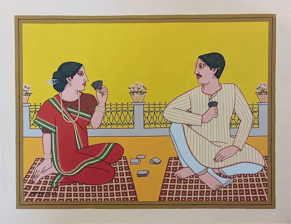 Lalu Prasad Shaw Babu Bibi Tempera on Board 28 x 22 inches 2015