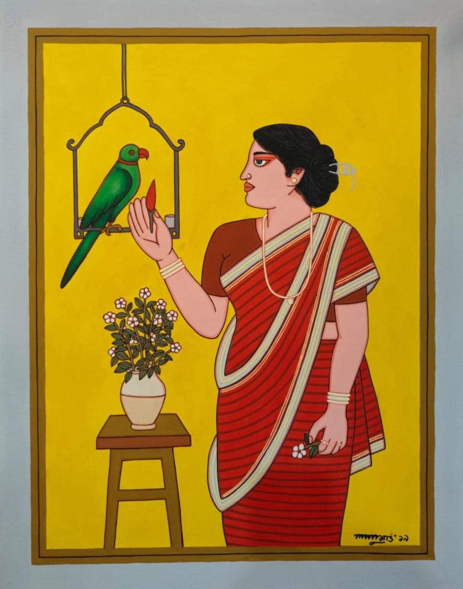 Lalu Prasad Shaw Bibi Tempera on Board 28 x 22 inches 2019