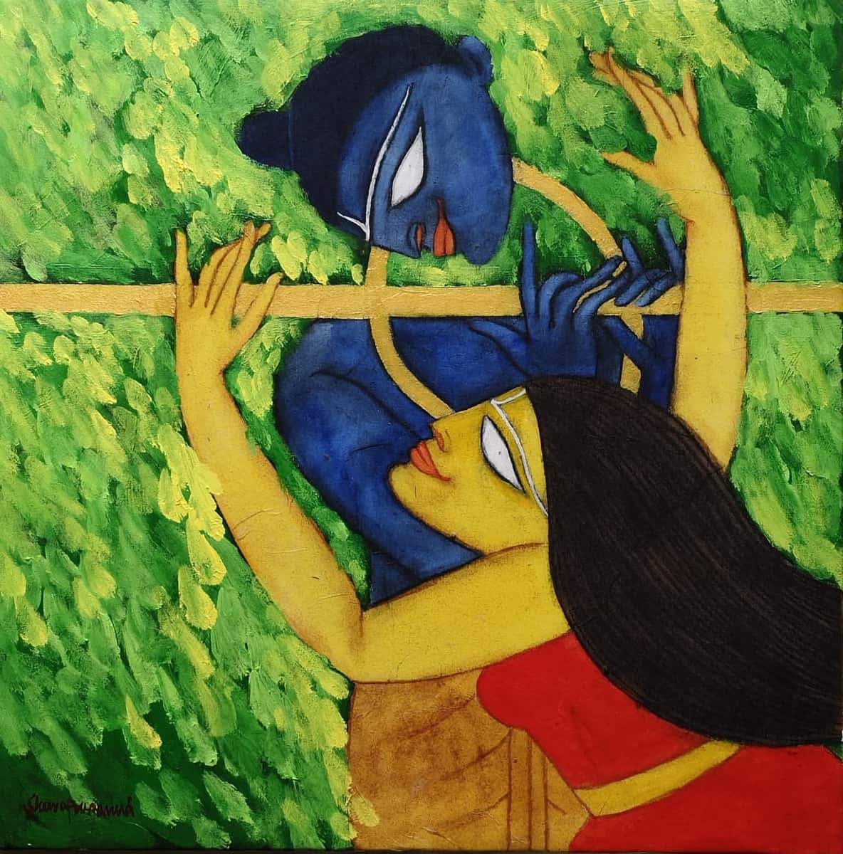 Shuvaprasanna Golden Flute Acrylic on Canvas 24 x 24 inches