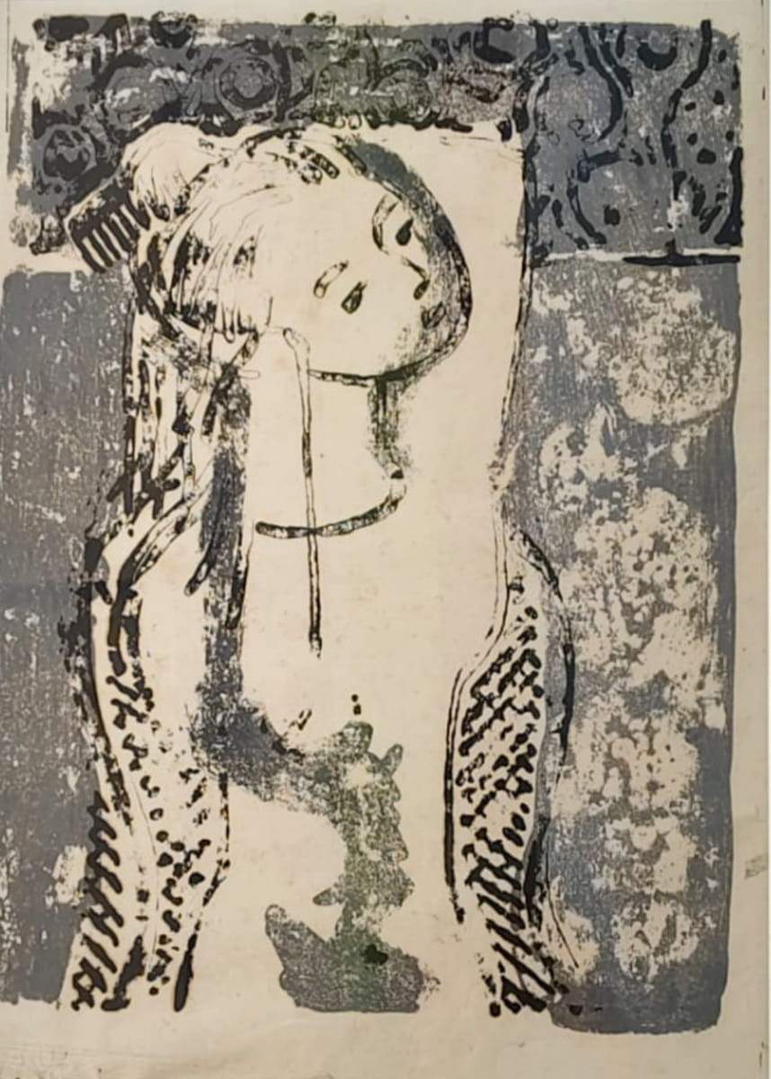 Somnath Hore Girl Lithograph on Paper 19.25 x 14.5 inches