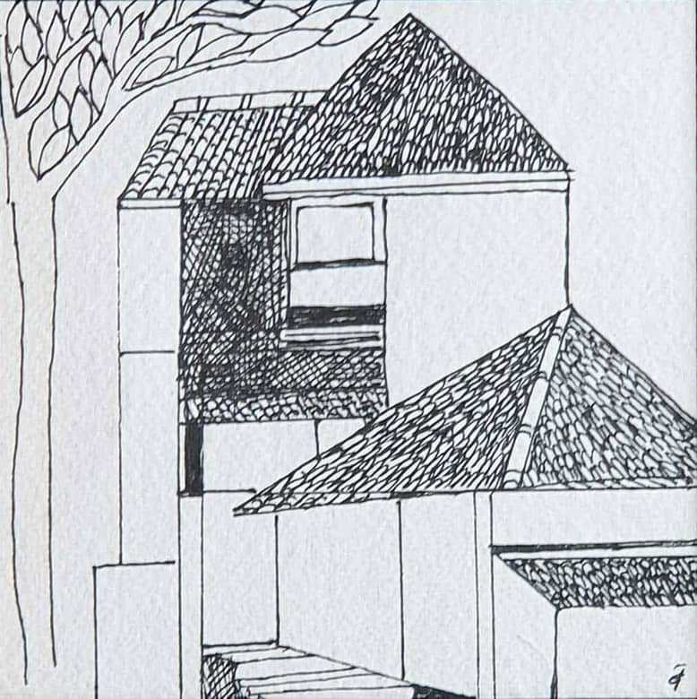 Badri Narayan House Ink on Paper 5x5 inches