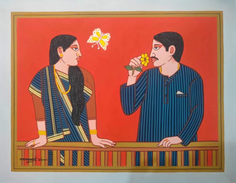 Lalu Prasad Shaw Babu Bibi Tempera on Board 28 x 22 inches 2017