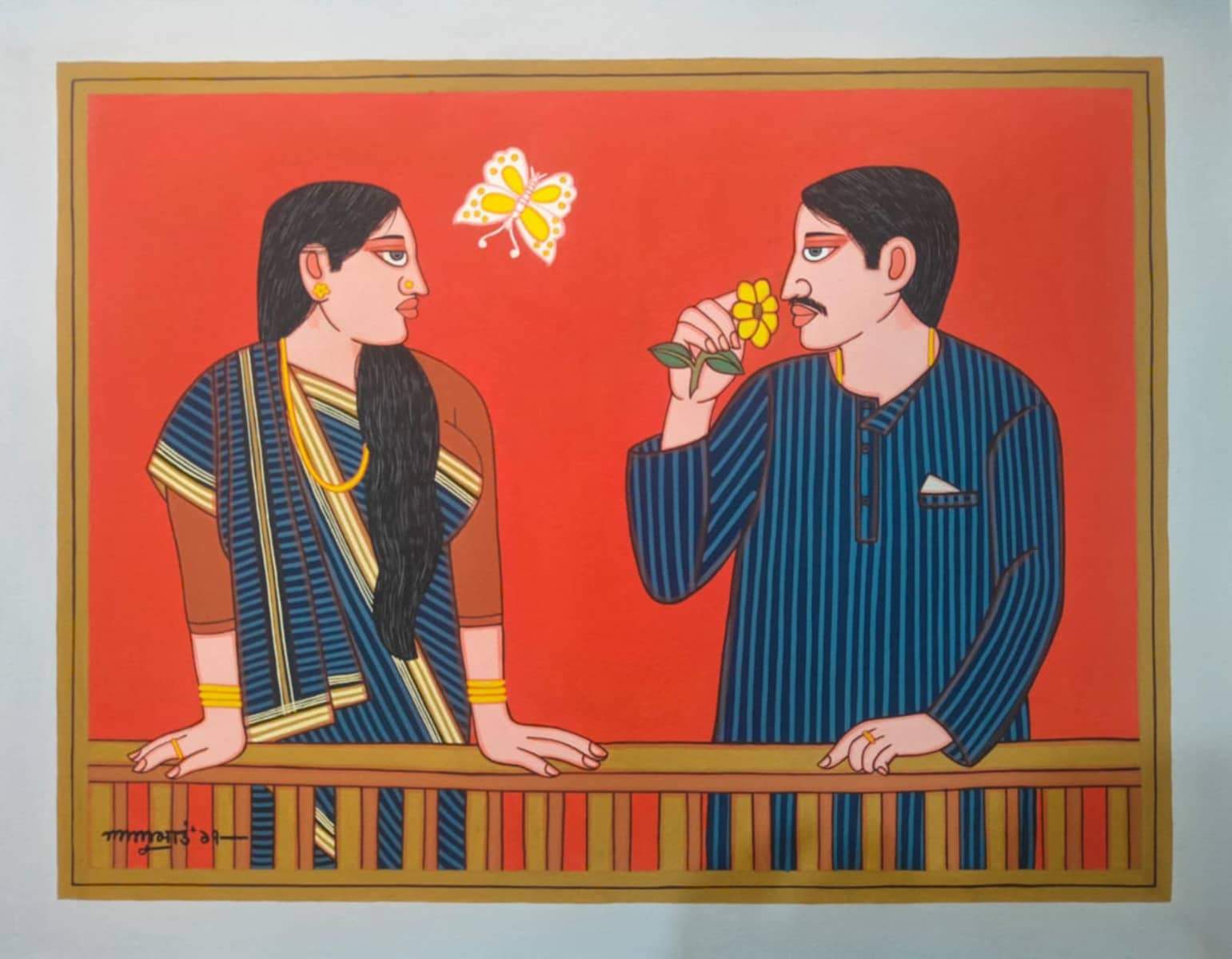 Lalu Prasad Shaw Babu Bibi Tempera on Board 28 x 22 inches 2017