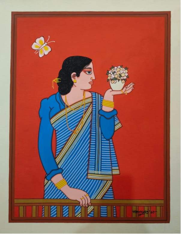 Lalu Prasad Shaw Bibi Tempera on Board 28 x 22 inches 2018