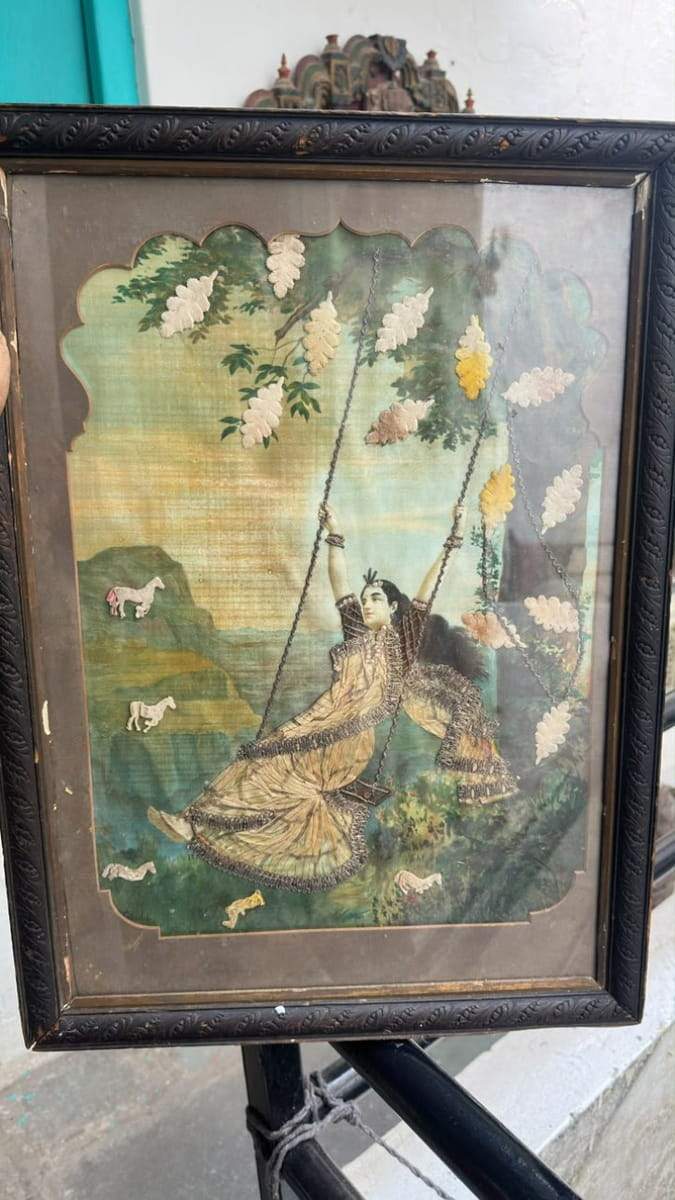 Raja Ravi Varma Mohini Oleograph with embellishments 20 x 14 inches