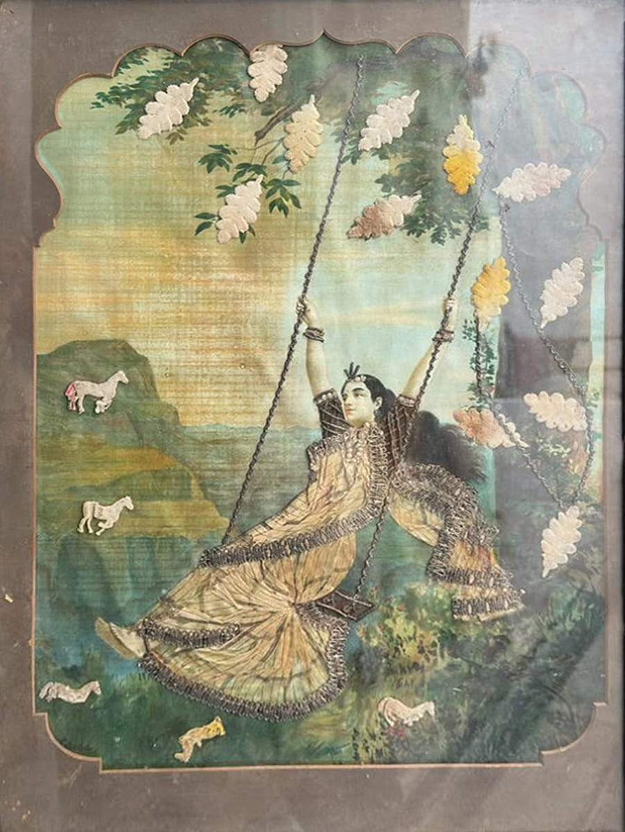 Raja Ravi Varma Mohini Oleograph with embellishments 20 x 14 inches